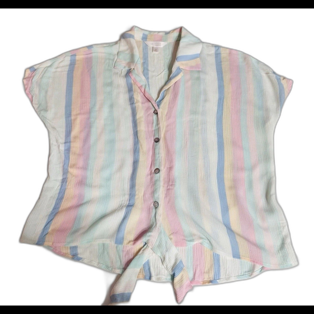 LC Lauren Conrad Women's Multicolor Striped Short Sleeve Button Up Shirt Sz M